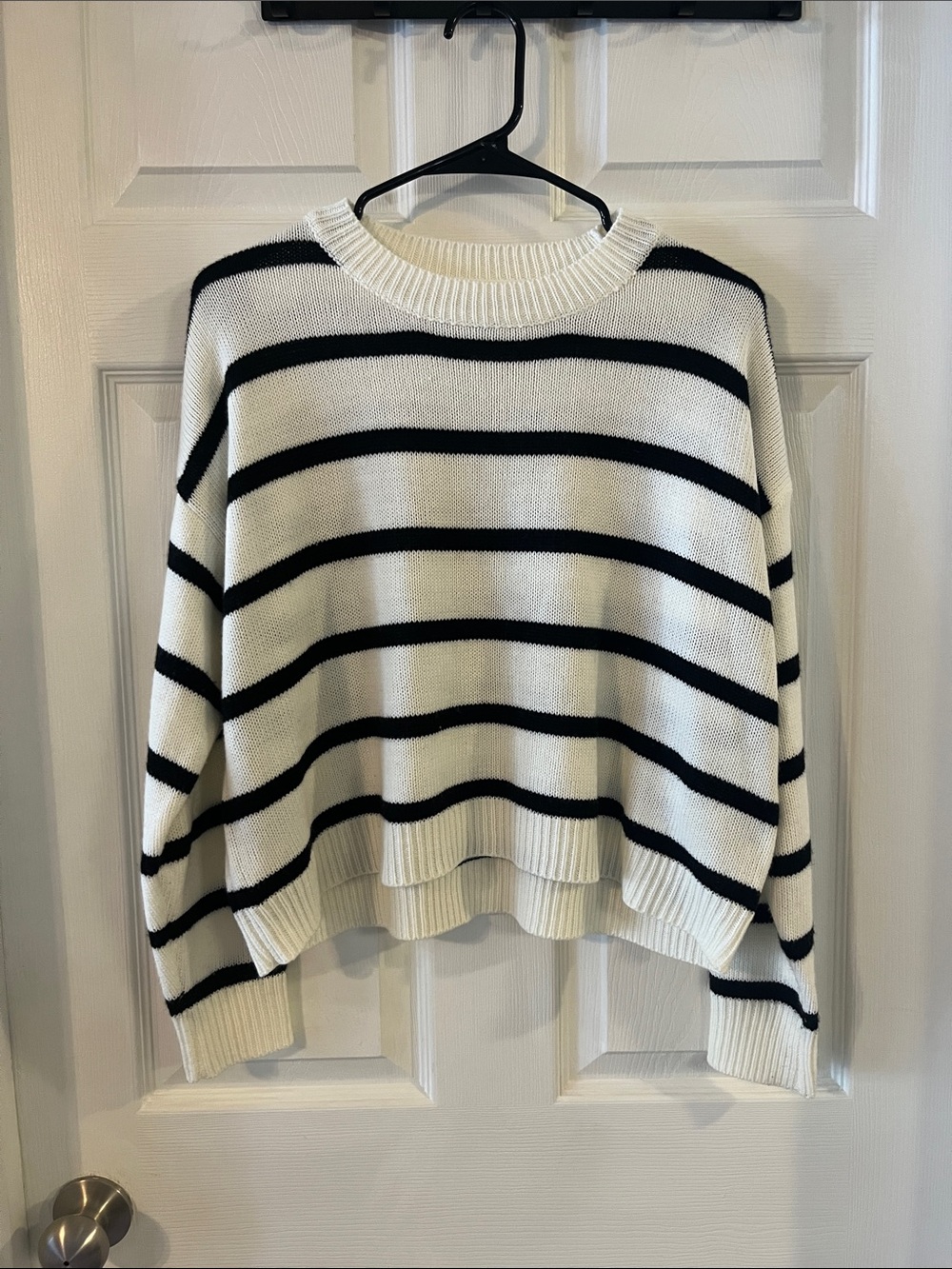 SHEIN Striped Black & White Crewneck Sweater Women